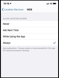 iOS Location Settings